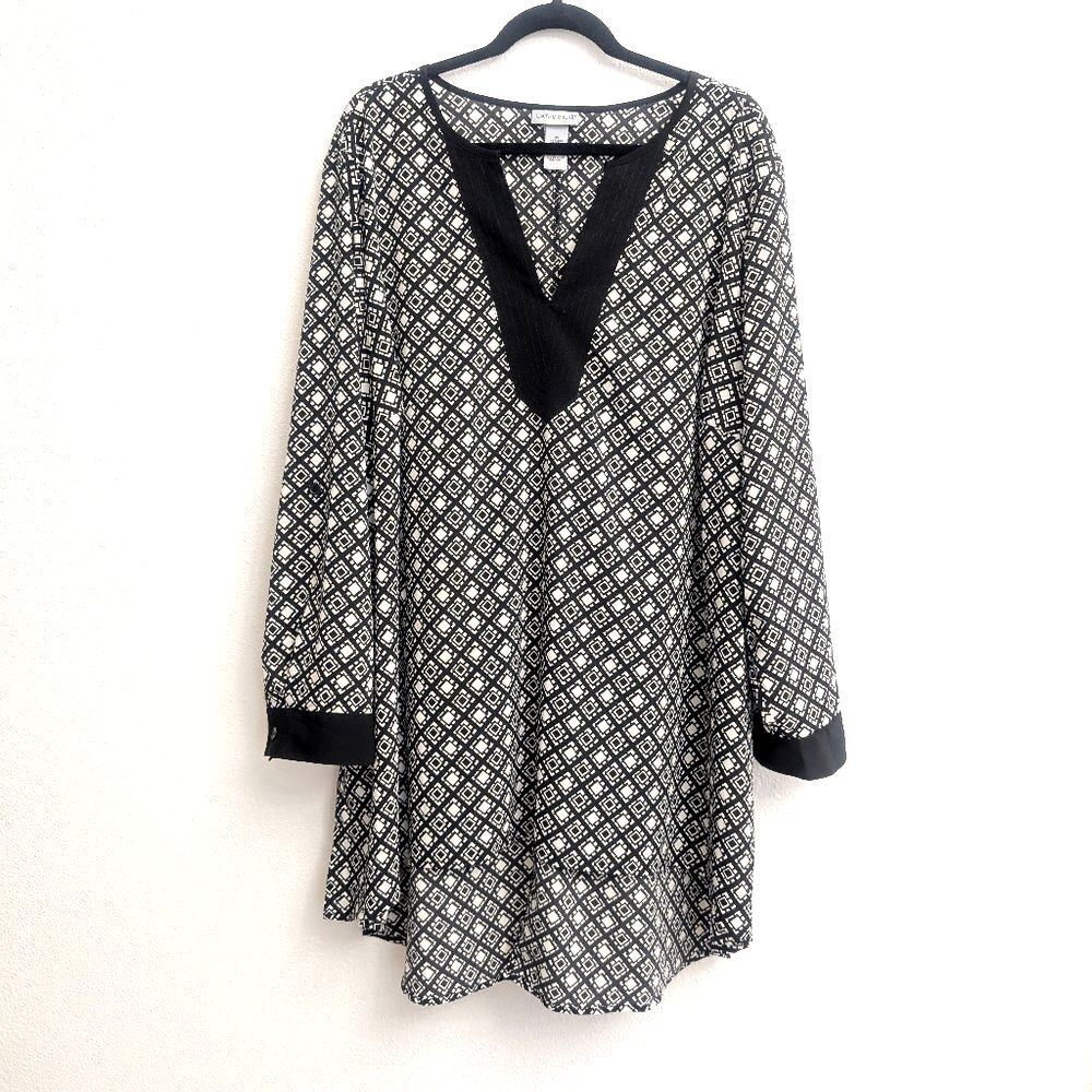 Catherines Plus Size Hi Low Layered-Tunic Black Graphic Print Size 3X